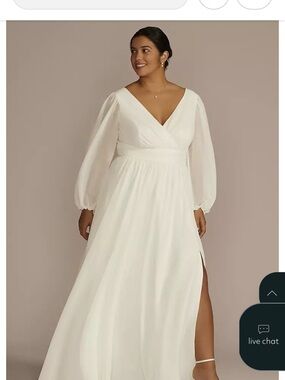 V-Neck White Long Sleeve Maxi Dress with Side Slit